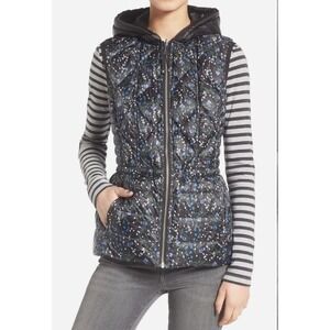 Bernardo Down Reversible Hooded Black Floral Puffer‎ Vest Sz 14 Cozy Lightweight